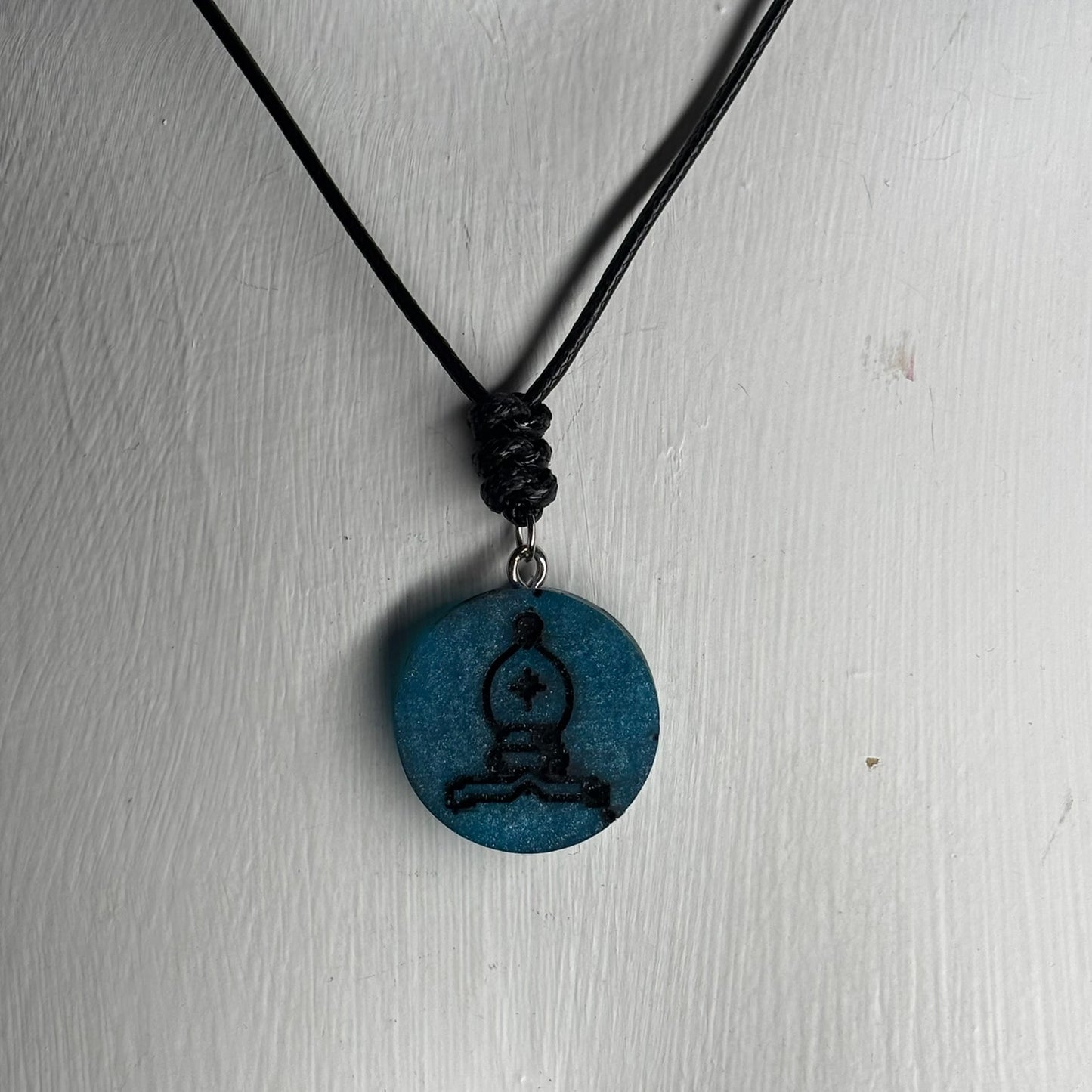 Blue Bishop - Handmade Resin Chess Necklace