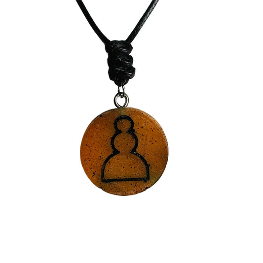 Dark Orange Pawn - Handmade Resin Chess Necklace