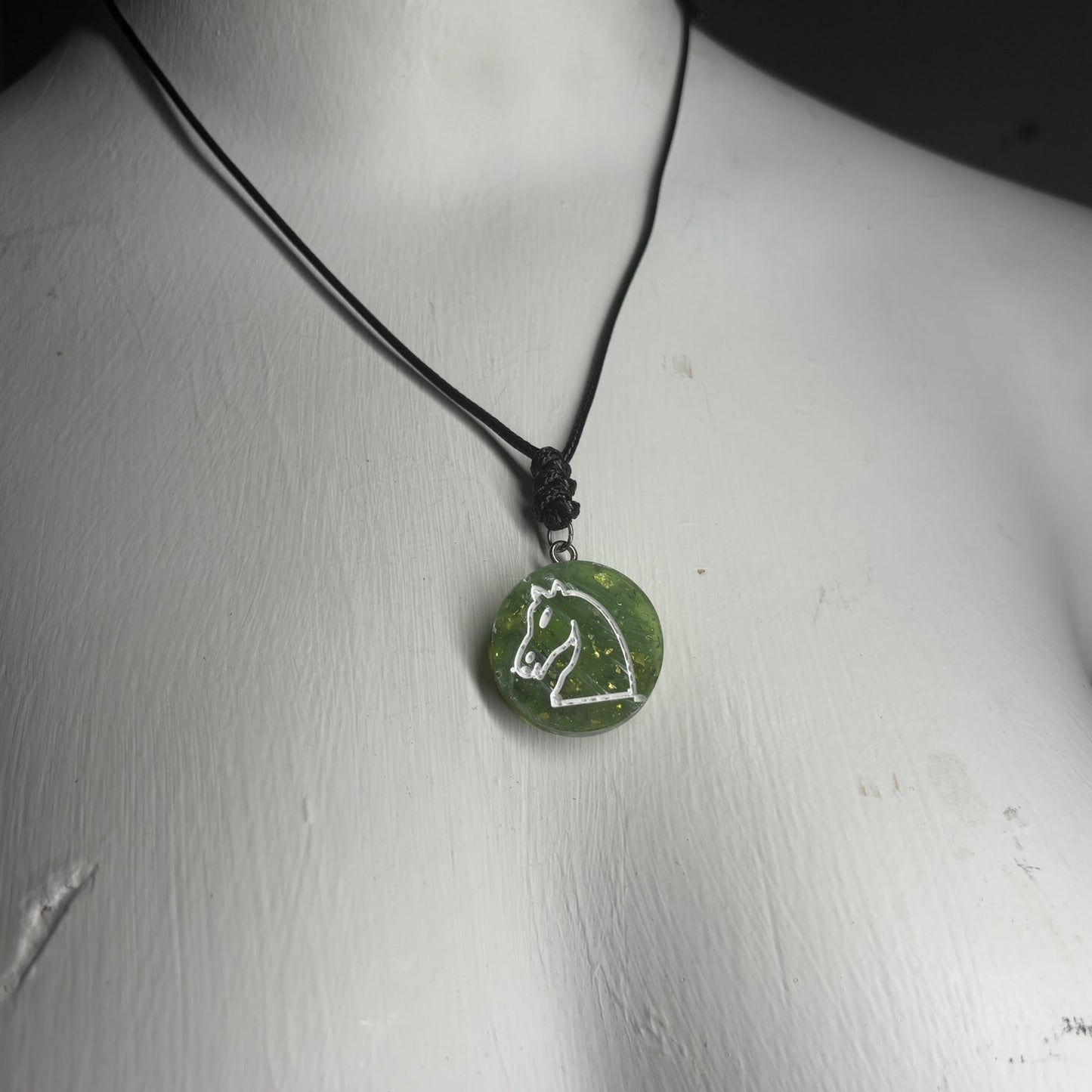 Green Crystal Knight - Handmade Resin Chess Necklace