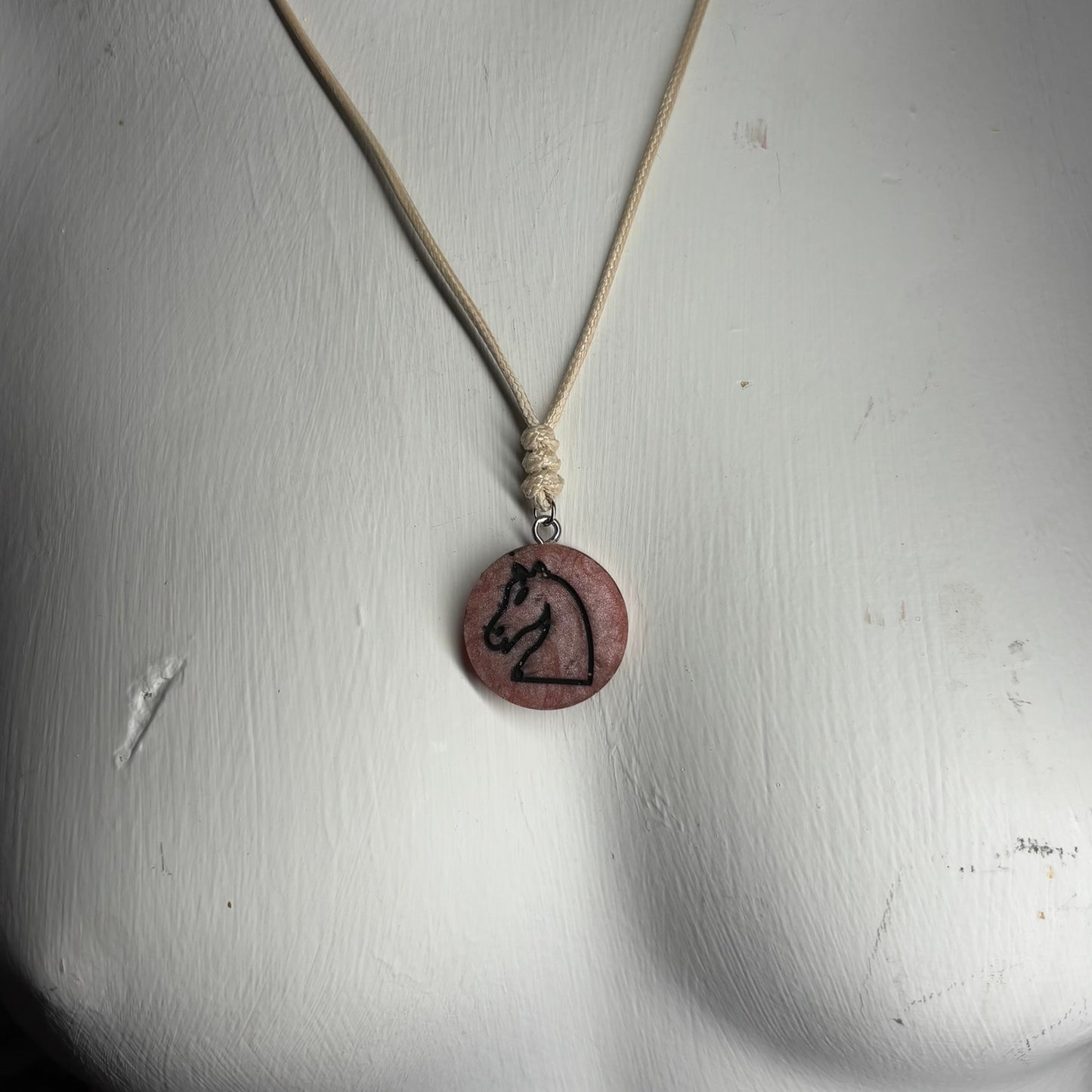 Cream Peach Knight - Handmade Resin Chess Necklace