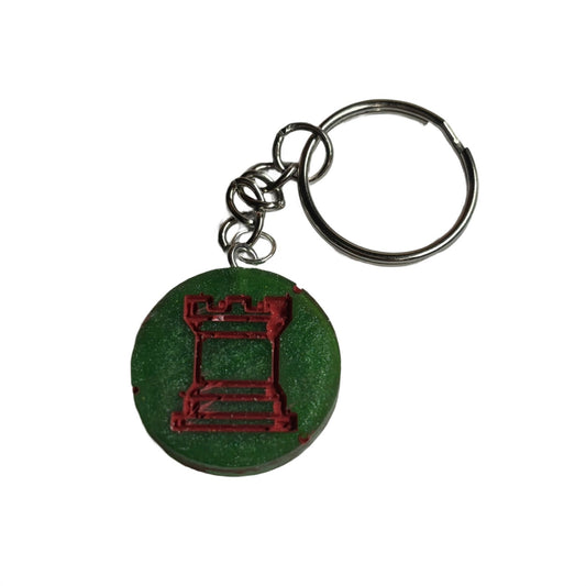 Dark Green, Red Lining Rook - Handmade Resin Keychain - Flat Edition