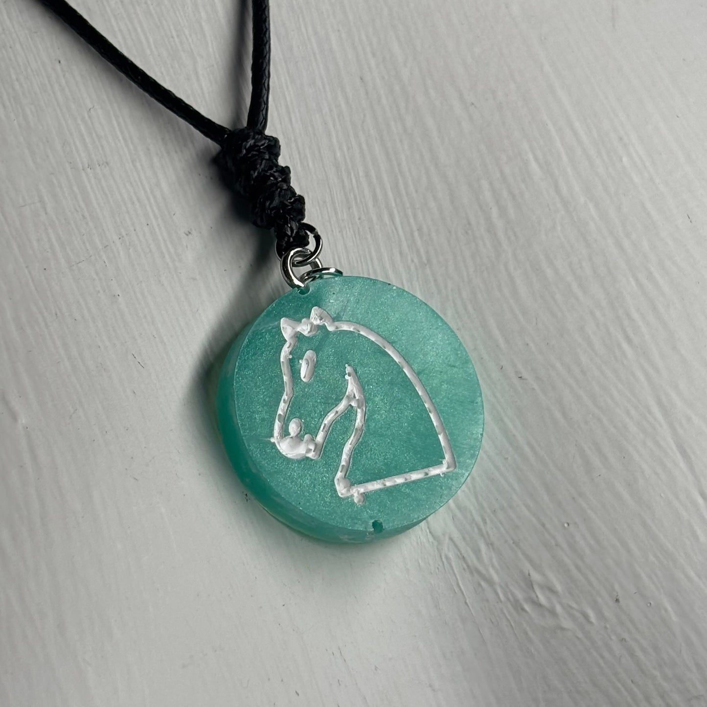 Aqua Knight - Handmade Resin Chess Necklace