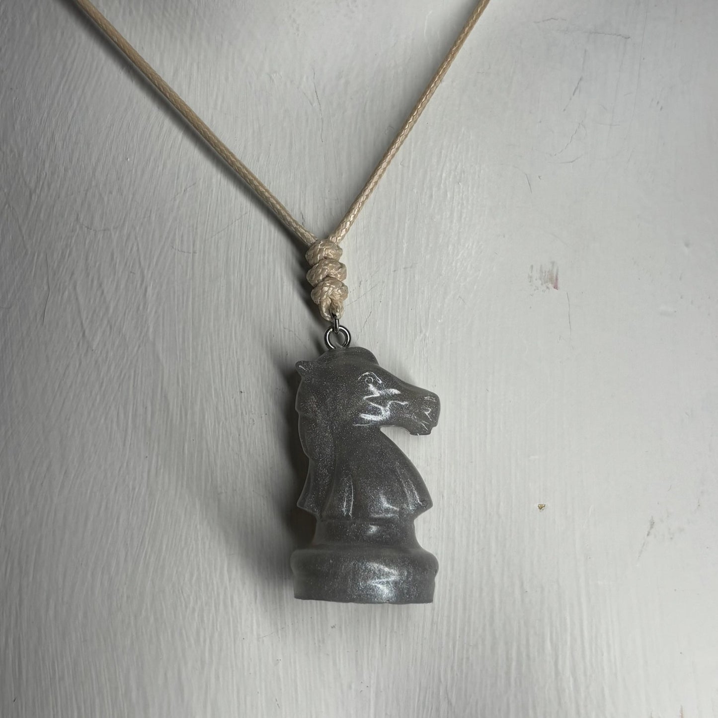 Silver Gray Knight - Handmade Resin Chess Necklace