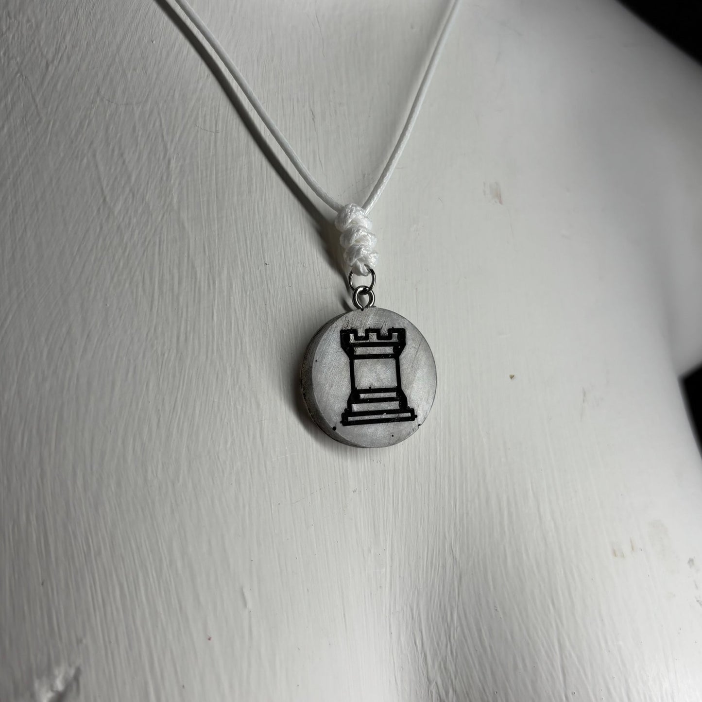 Silver Rook - Handmade Resin Chess Necklace