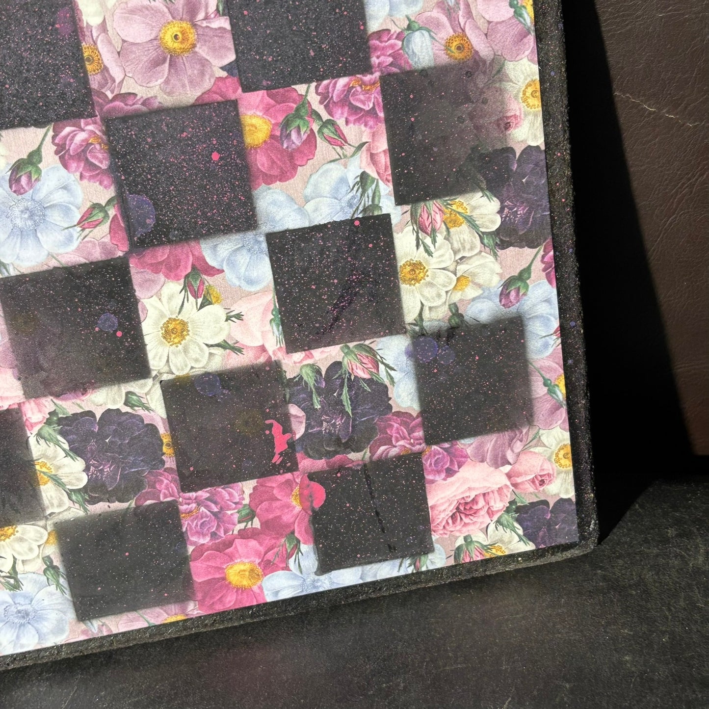 Pink Flower Collage - Scrapbook Chess Board