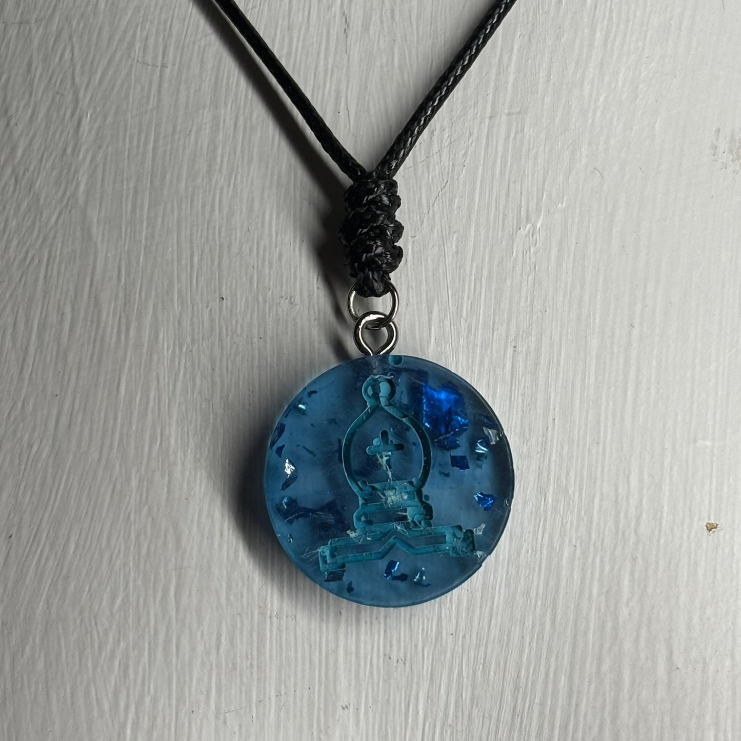 Ice Blue Bishop - Handmade Resin Chess Necklace