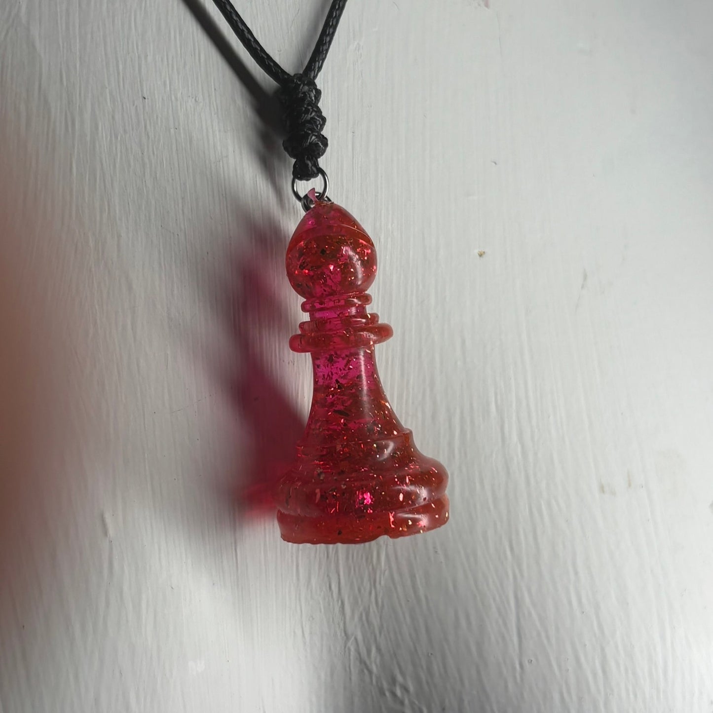 Crystal Red Bishop - Handmade Resin Chess Necklace
