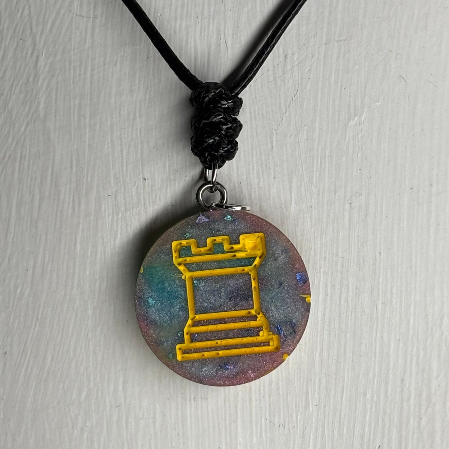 Space Yellow Rook - Handmade Resin Chess Necklace