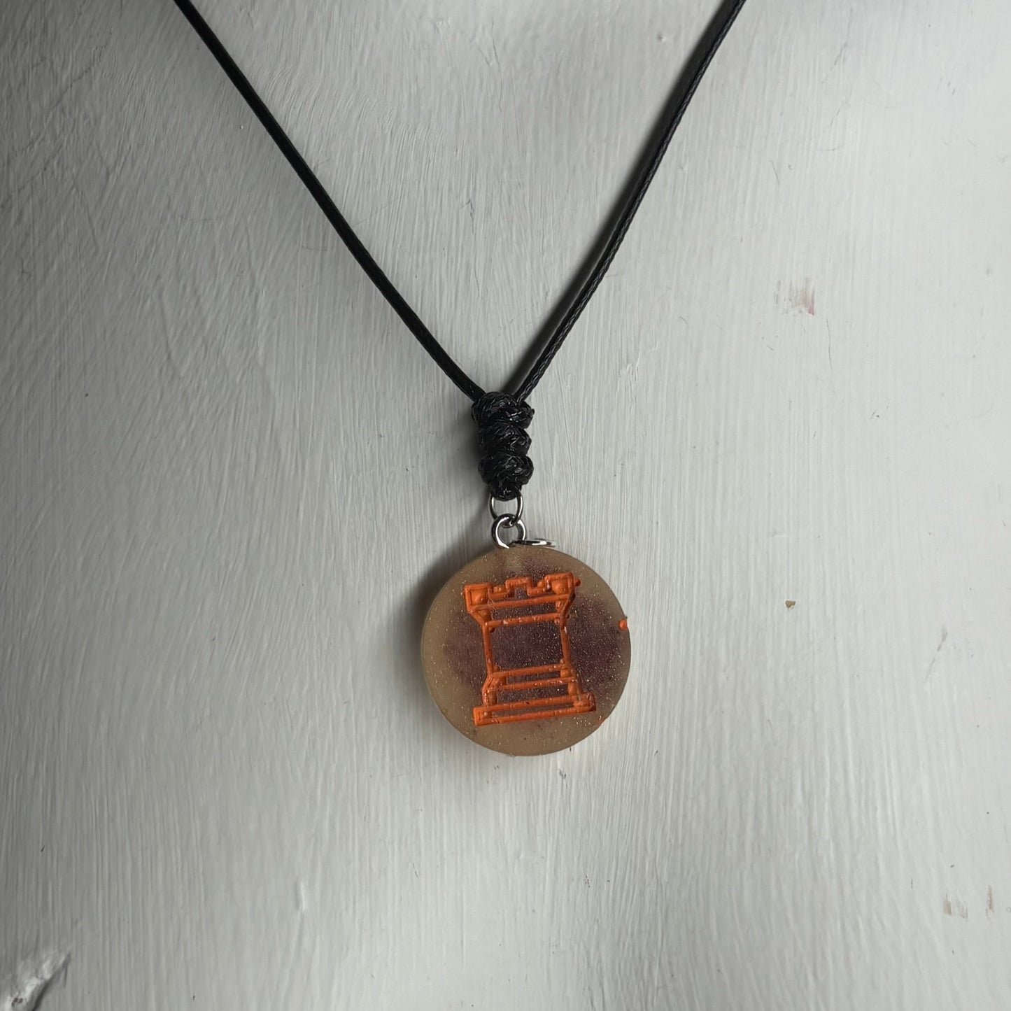 Rusted Orange Rook - Handmade Resin Chess Necklace