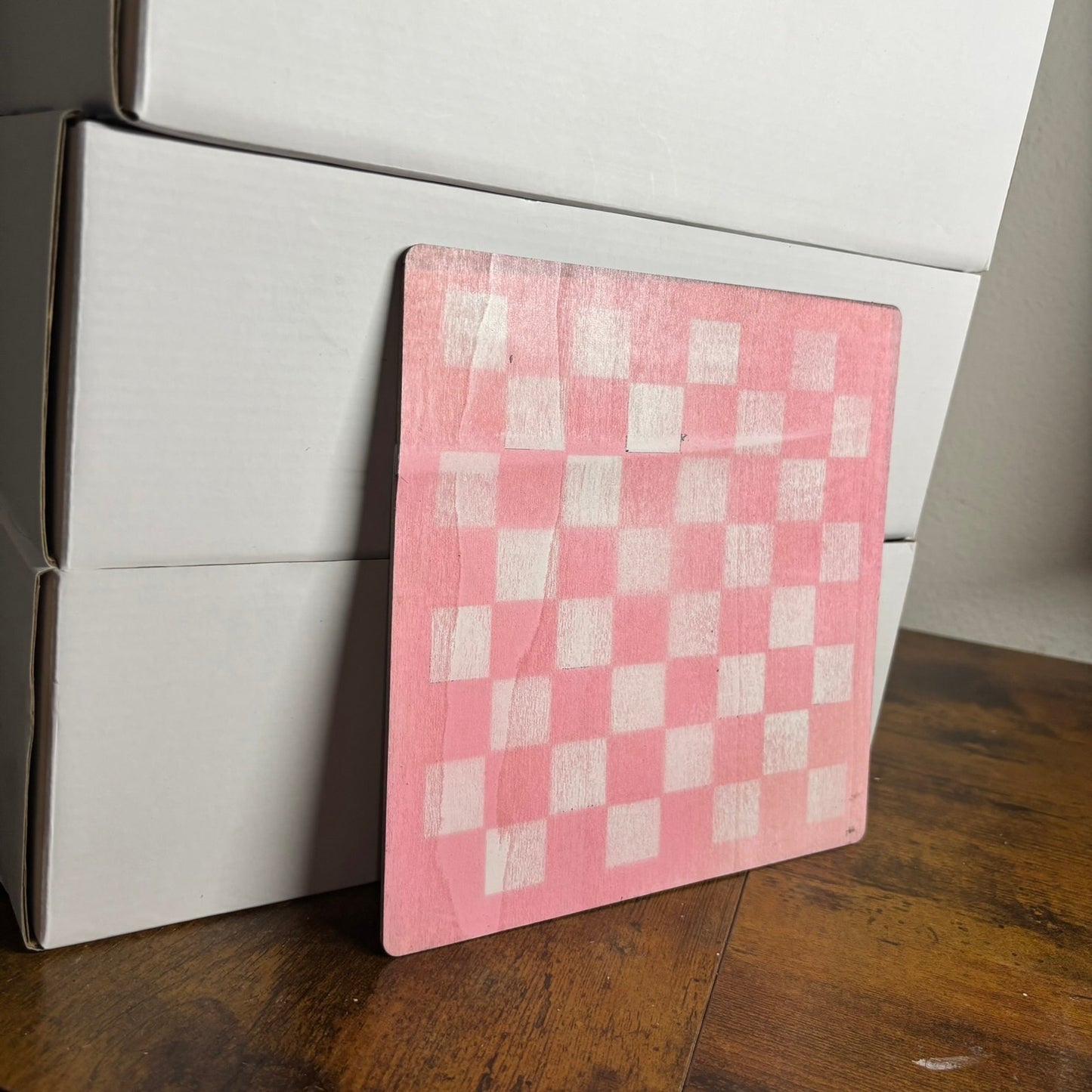 Light Pink & White - Painted Thin Wooden Chess Board