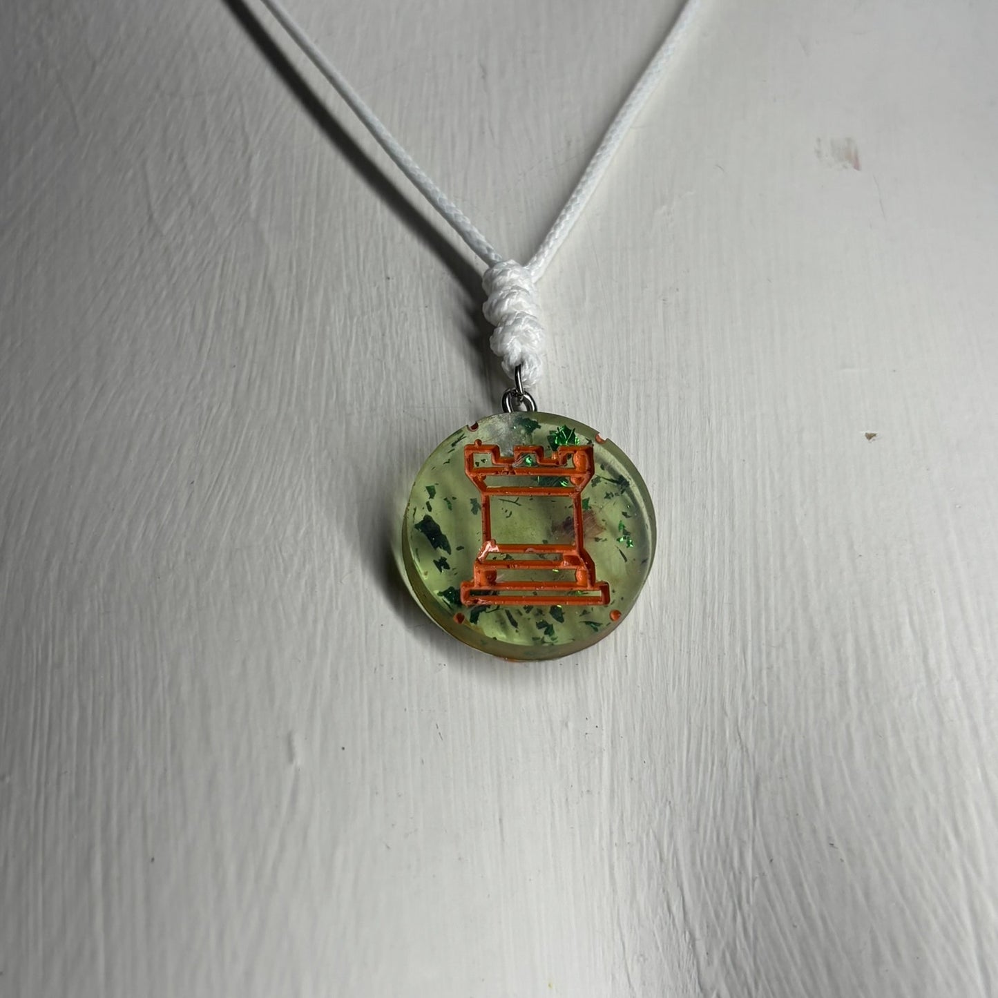 Green Orange Rook - Handmade Resin Chess Necklace