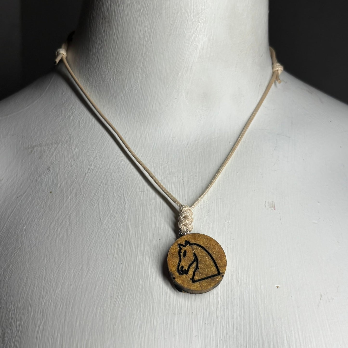 Vintage Brown Knight - Handmade Resin Chess Necklace