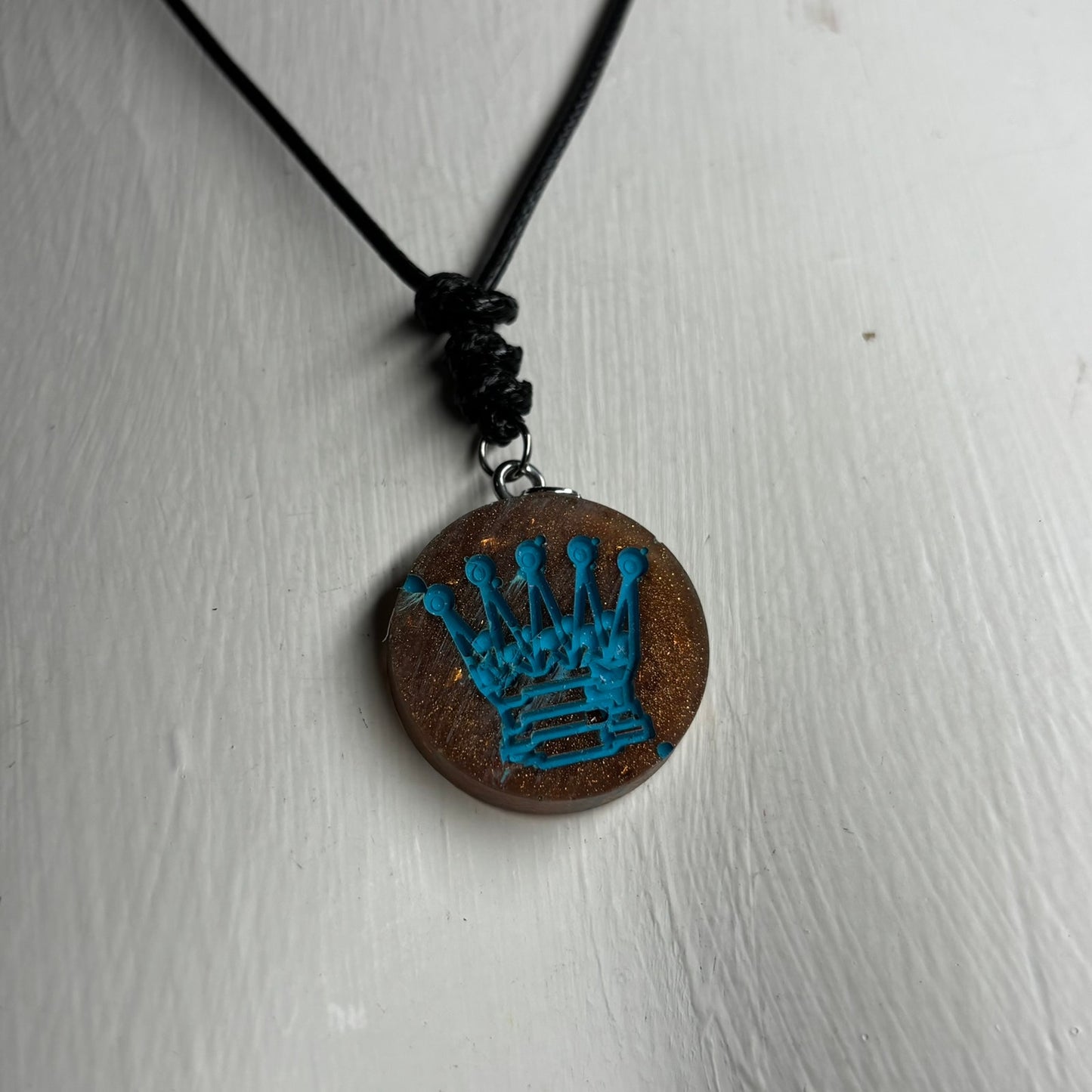 Blue Print Queen - Handmade Resin Chess Necklace