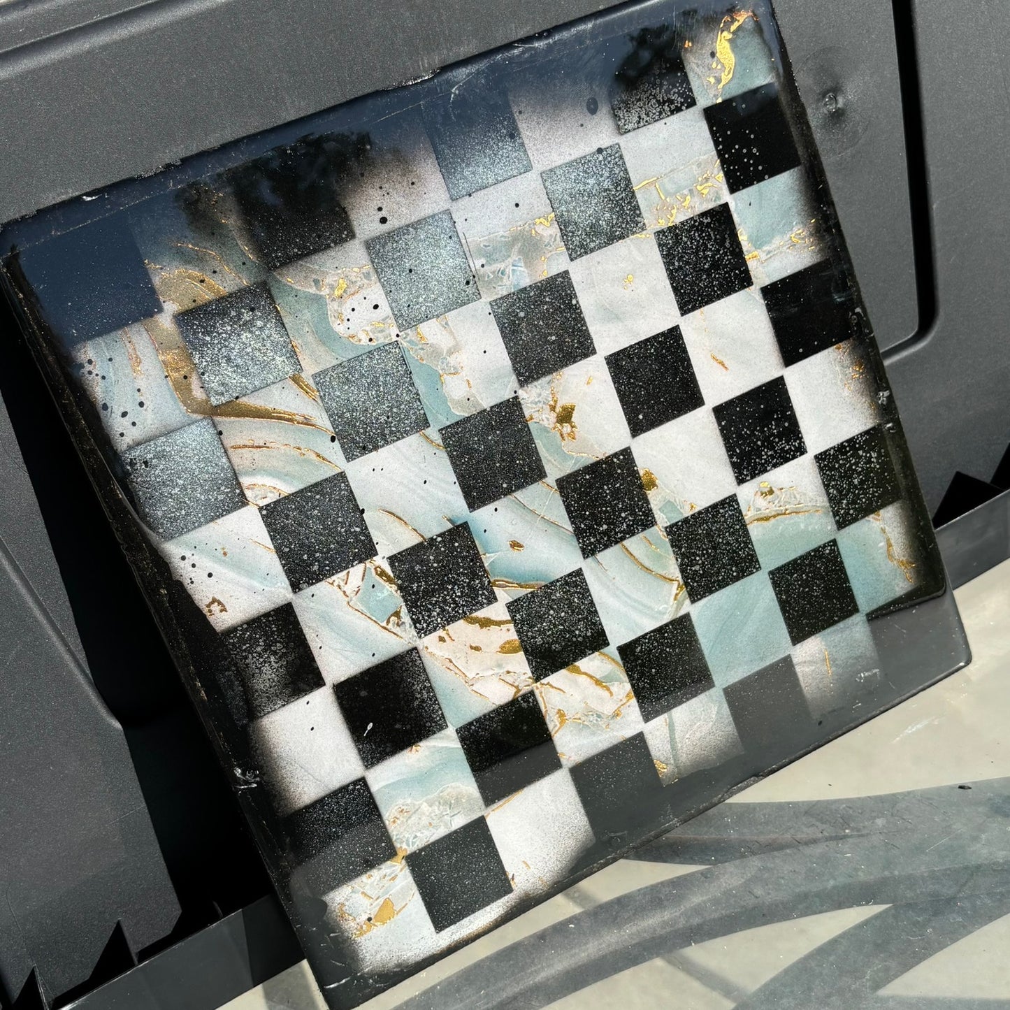 Marble Style Blue - Resin Coated Chess Board
