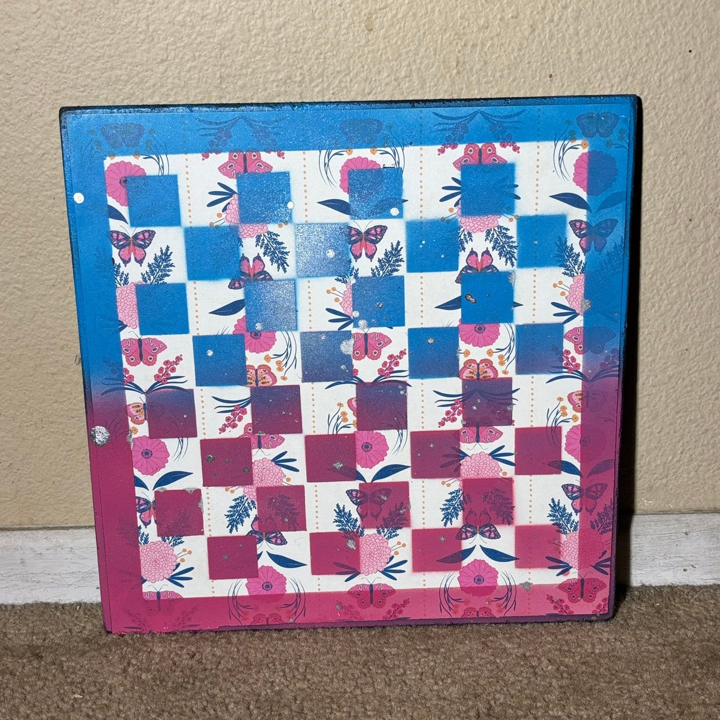 Blue & Pink Butterfly Mix - Scrapbook Chess Board