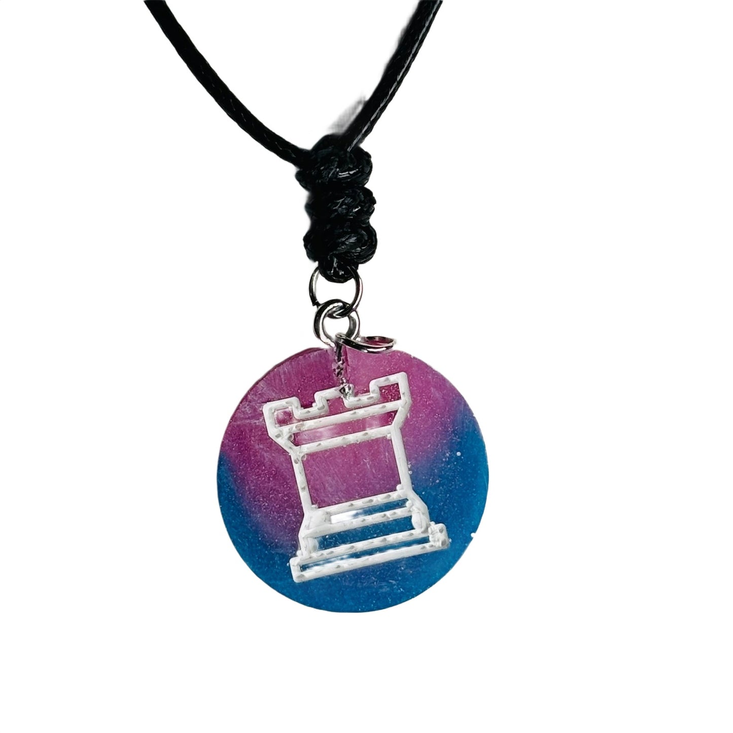 Blue & Pink Mixed Rook - Handmade Resin Chess Necklace