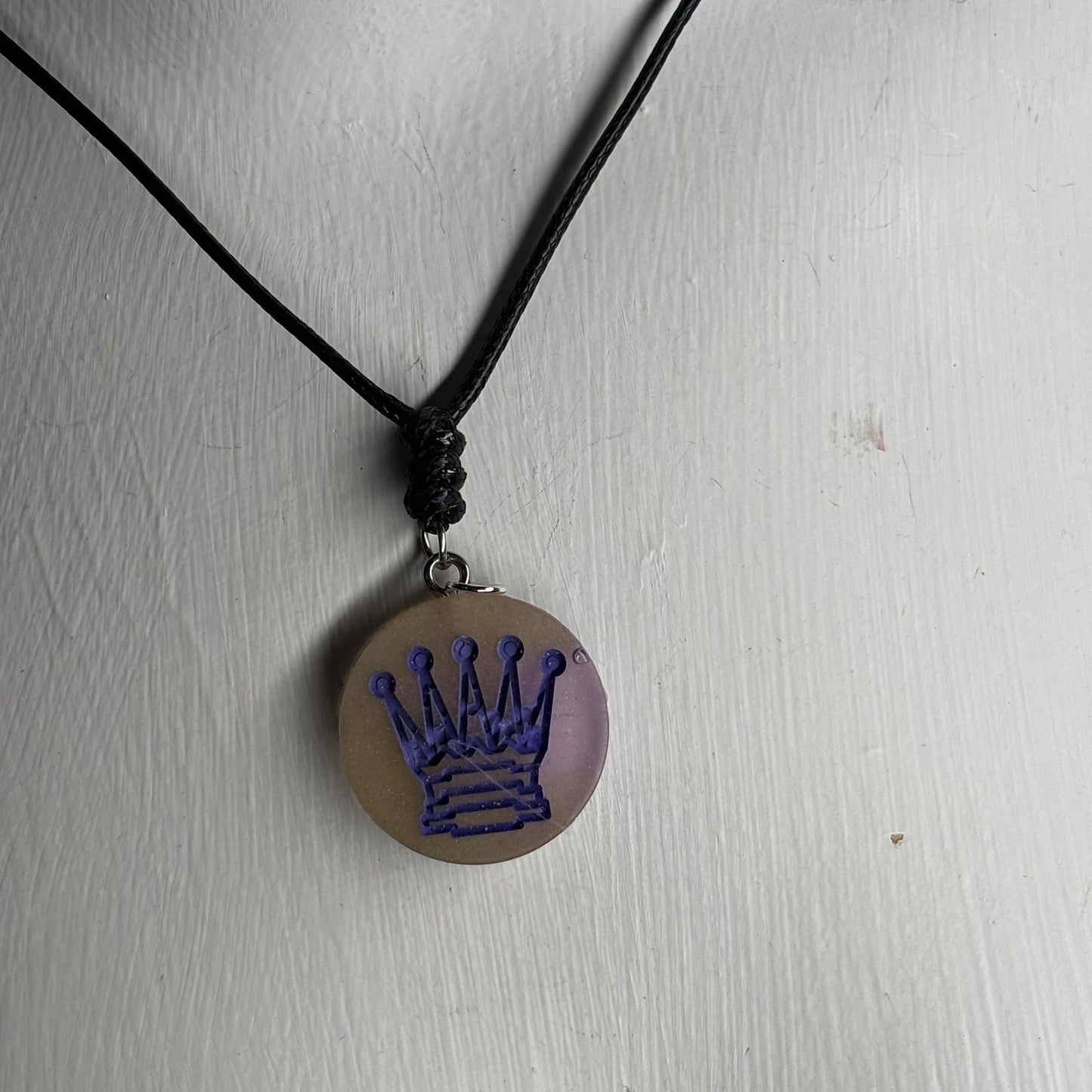 Purple Print Queen - Handmade Resin Chess Necklace