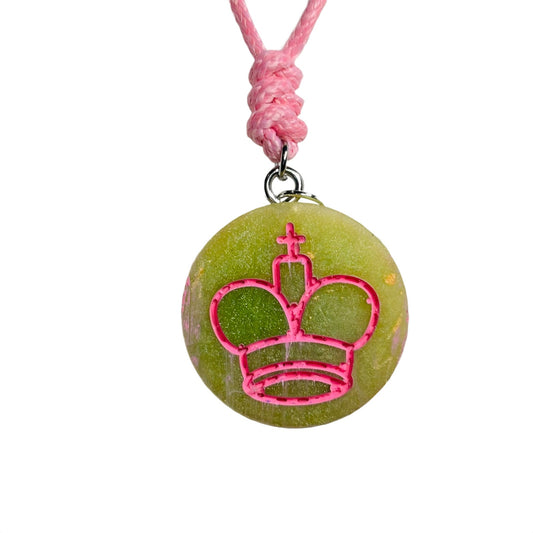 Pink Lime Green King - Handmade Resin Chess Necklace