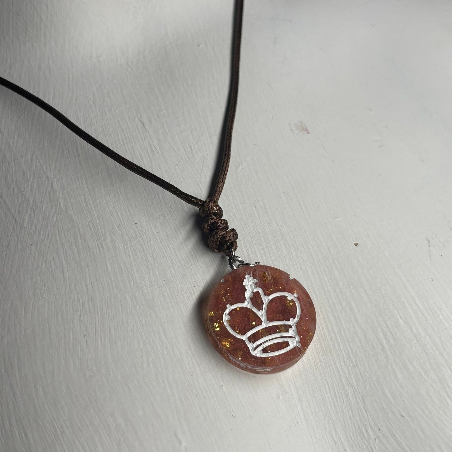 Champagne Crystal King - Handmade Resin Chess Necklace