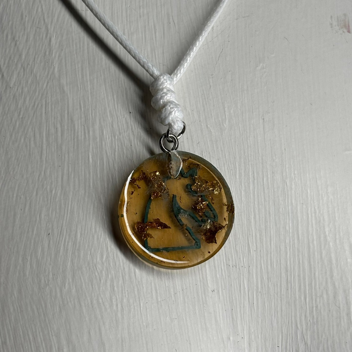 Amber Knight - Handmade Resin Chess Necklace