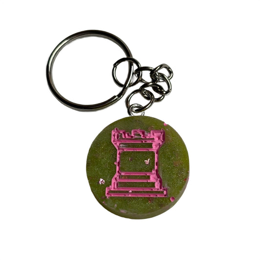 Lime Green Pink Lining - Handmade Resin Keychain - Flat Edition