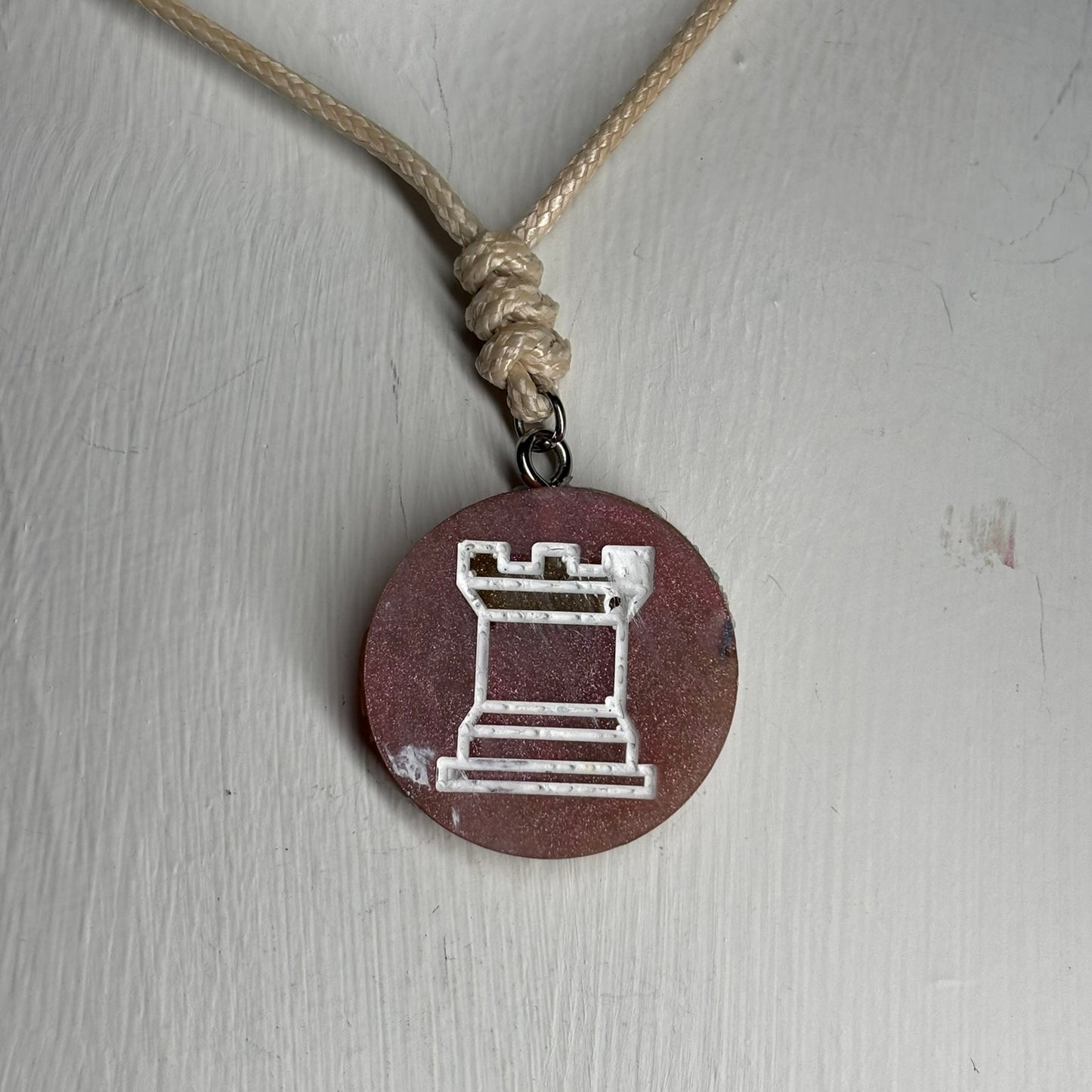Peach Cream Rook - Handmade Resin Chess Necklace