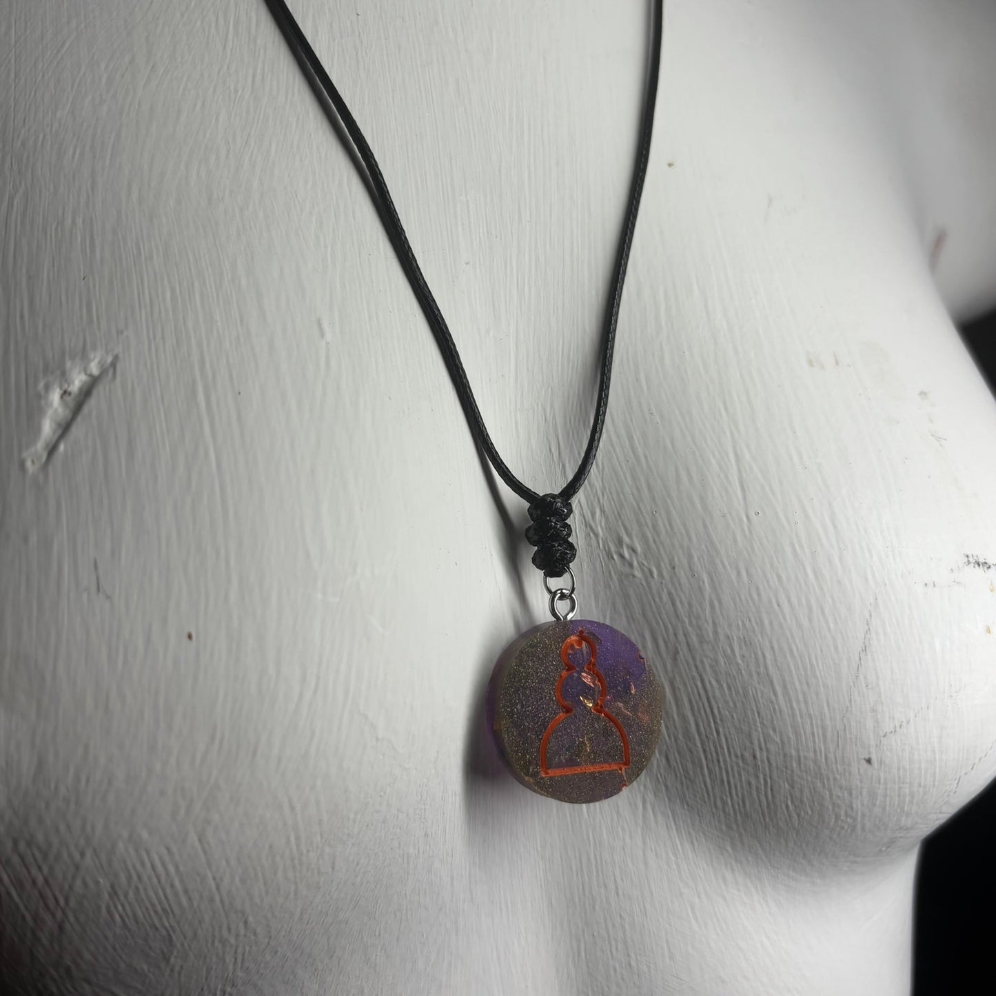 Purple/Orange Pawn - Handmade Resin Chess Necklace
