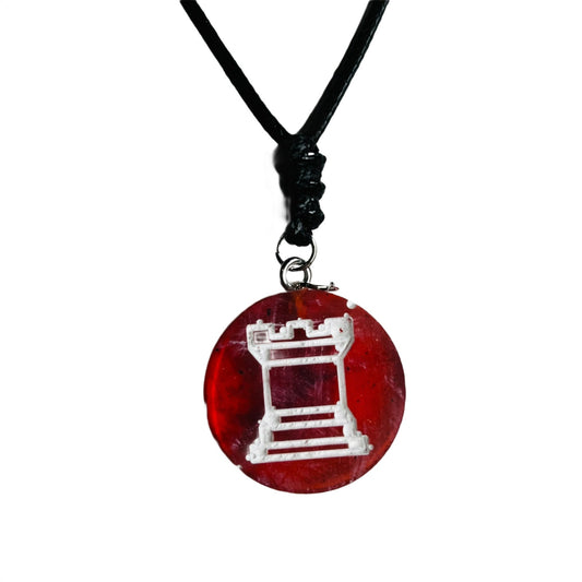 Dark Red Rook - Handmade Resin Chess Necklace