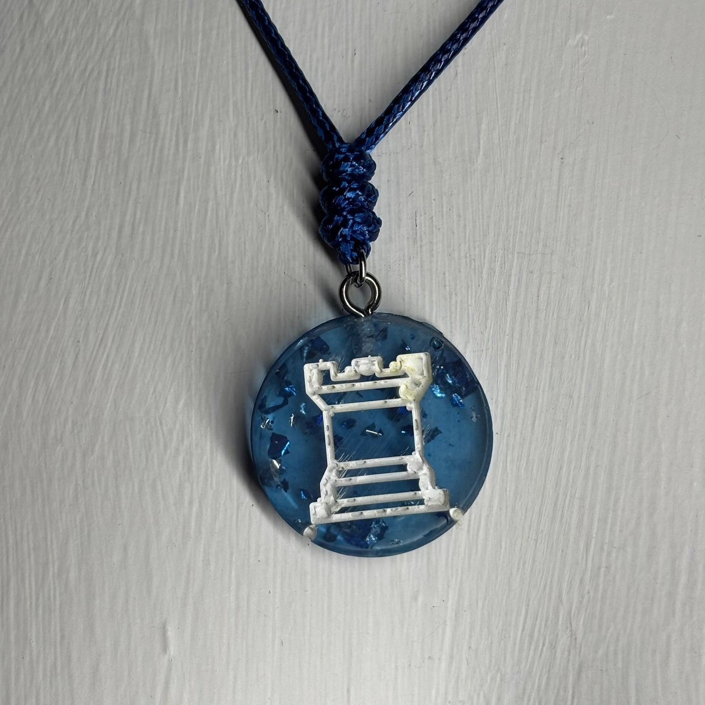Blue Translucent Rook - Handmade Resin Chess Necklace