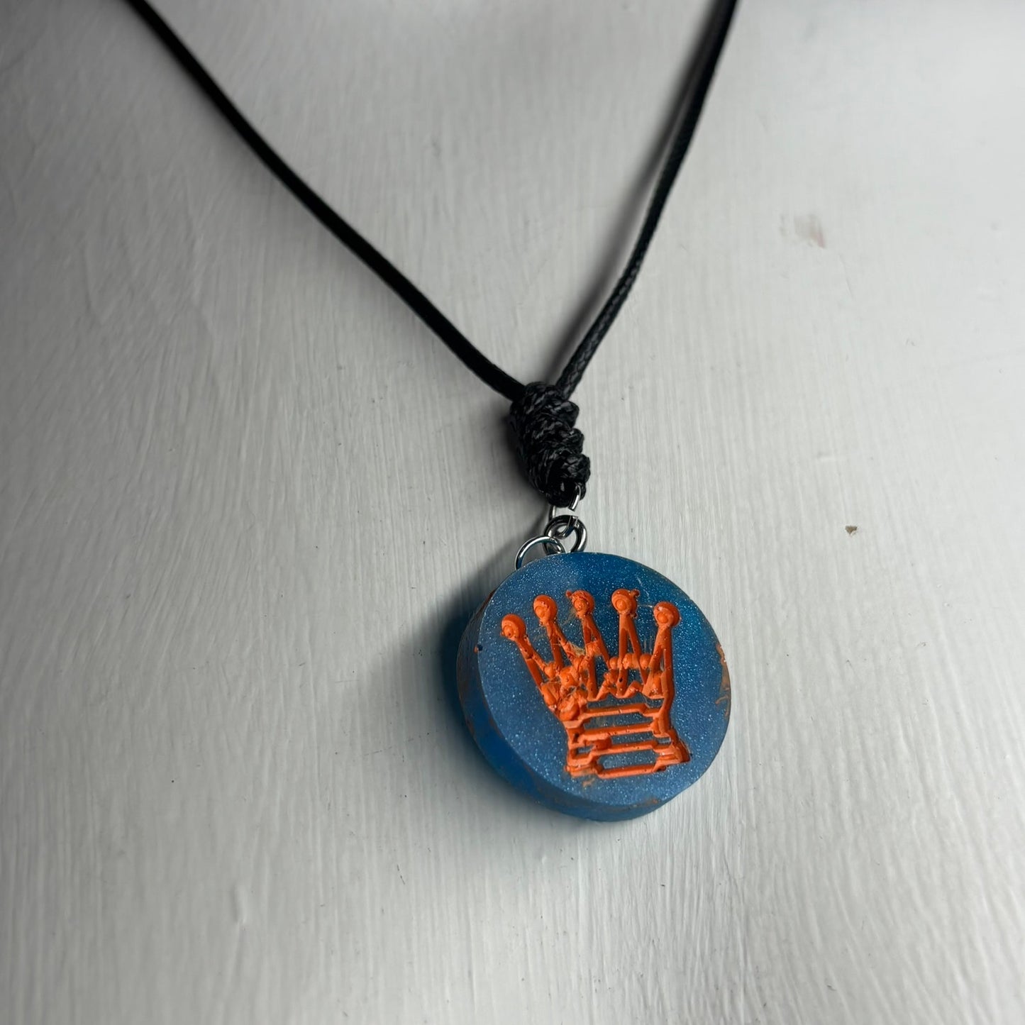 Blue & Orange Queen - Handmade Resin Chess Necklace