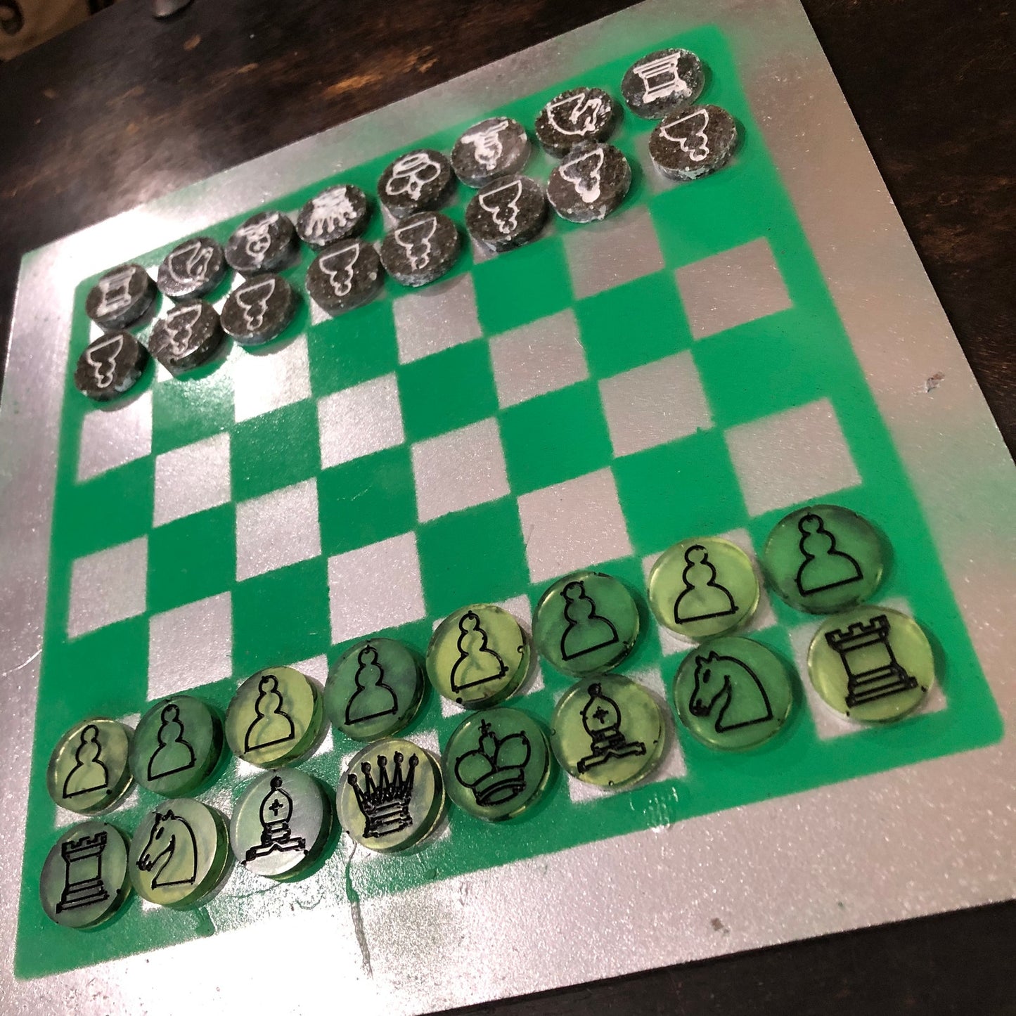 Chrome Green - Painted Chess Set