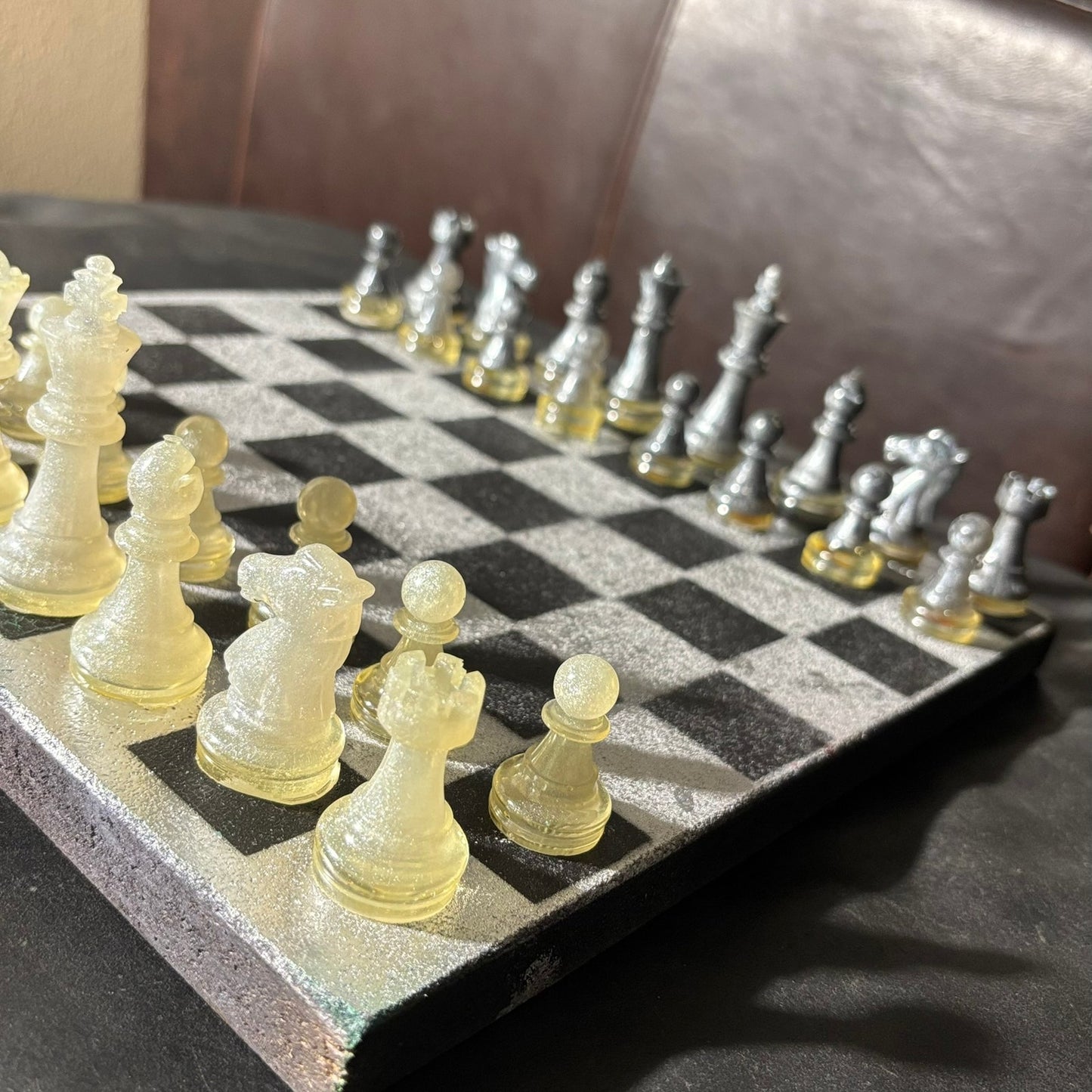 Silver & Black - Painted Chess Set