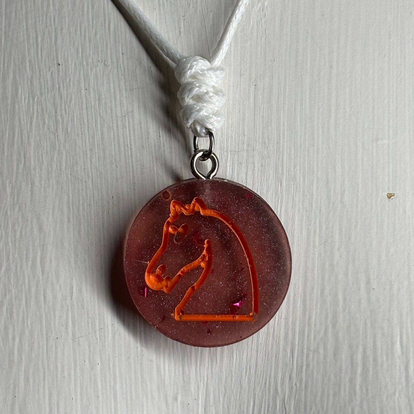 Fire Orange Knight - Handmade Resin Chess Necklace