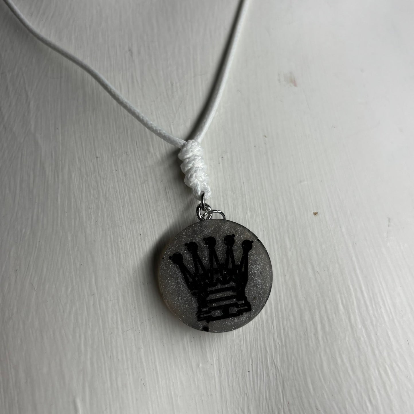 Dark Gray Queen - Handmade Resin Chess Necklace