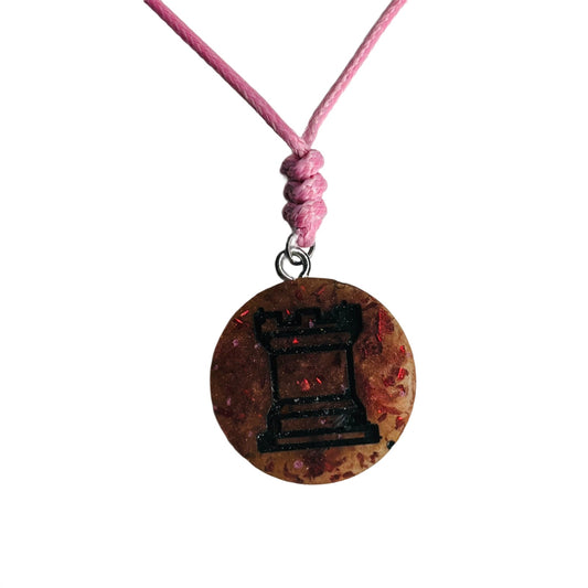 Dark Amber Rook - Handmade Resin Chess Necklace
