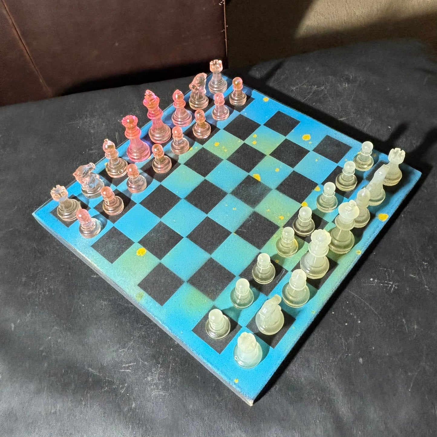 Blue & Yellow Smear - Painted Chess Set