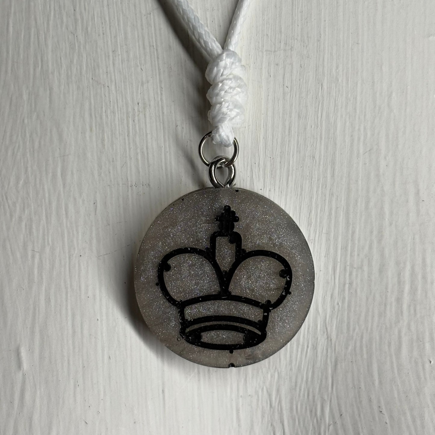 Gray Iced King - Handmade Resin Chess Necklace