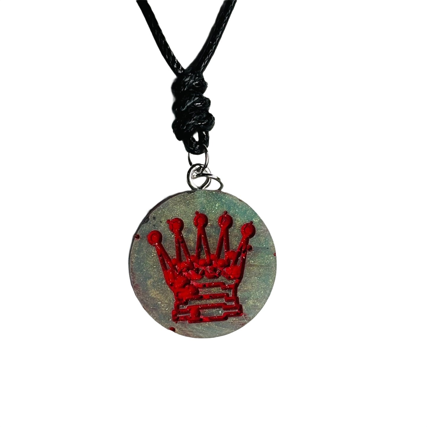 Red Print Queen - Handmade Resin Chess Necklace