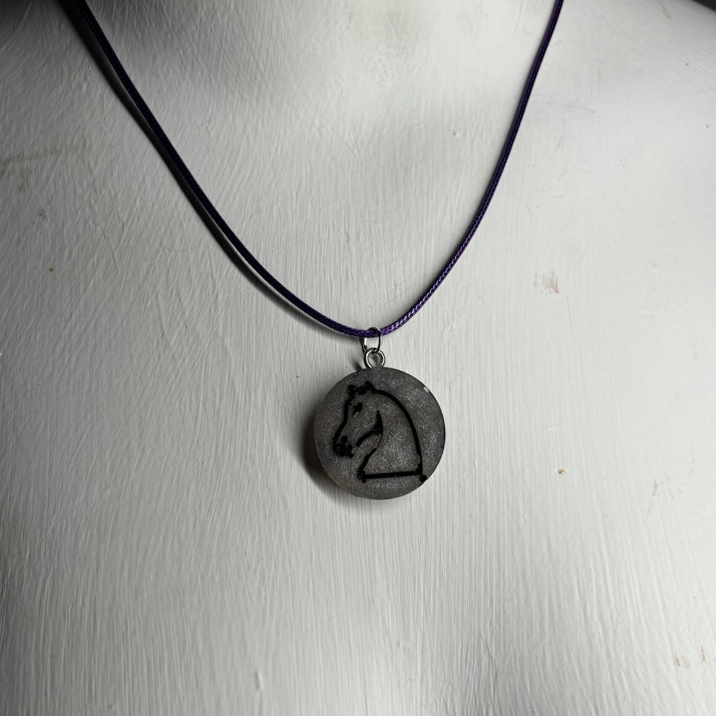 Gray Knight - Handmade Resin Chess Necklace