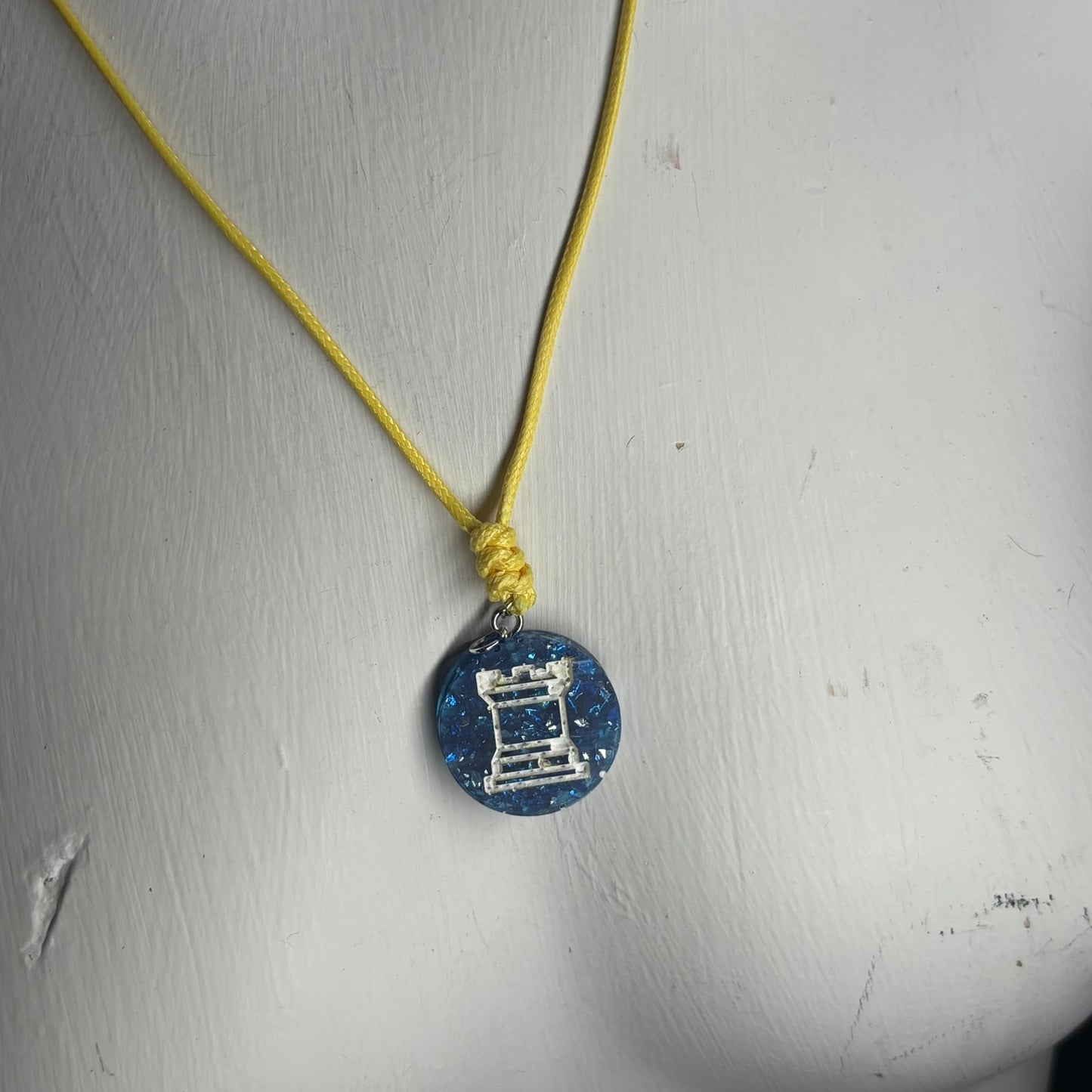 Crystal Ice Blue Rook - Handmade Resin Chess Necklace