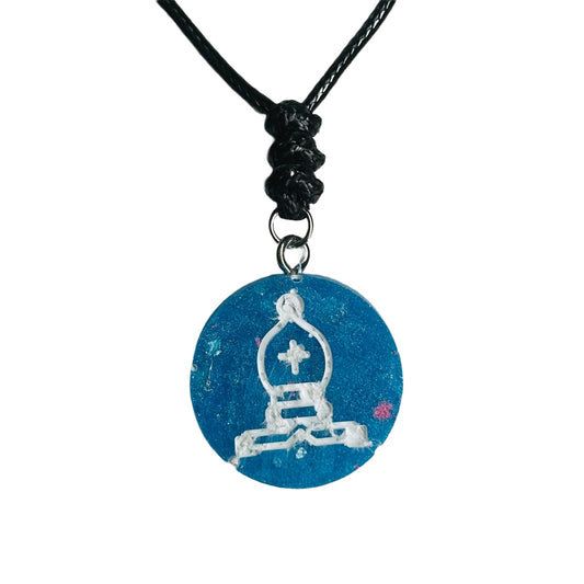 Crystal Blue Bishop - Handmade Resin Chess Necklace