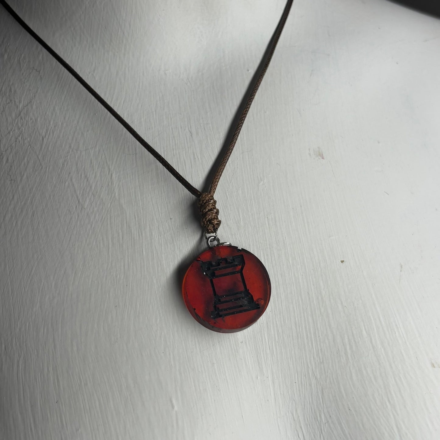 Dark Cherry Red Rook - Handmade Resin Chess Necklace