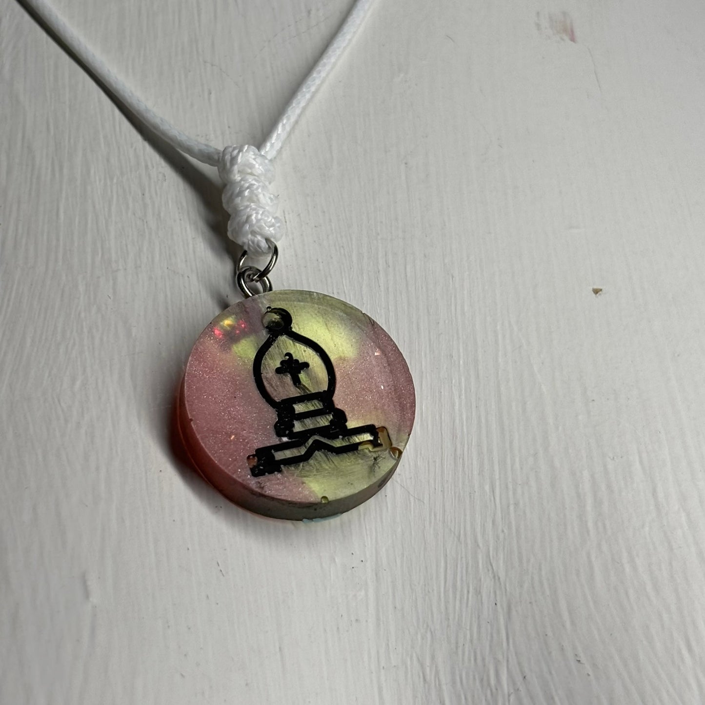 Red/Green Bishop - Handmade Resin Chess Necklace