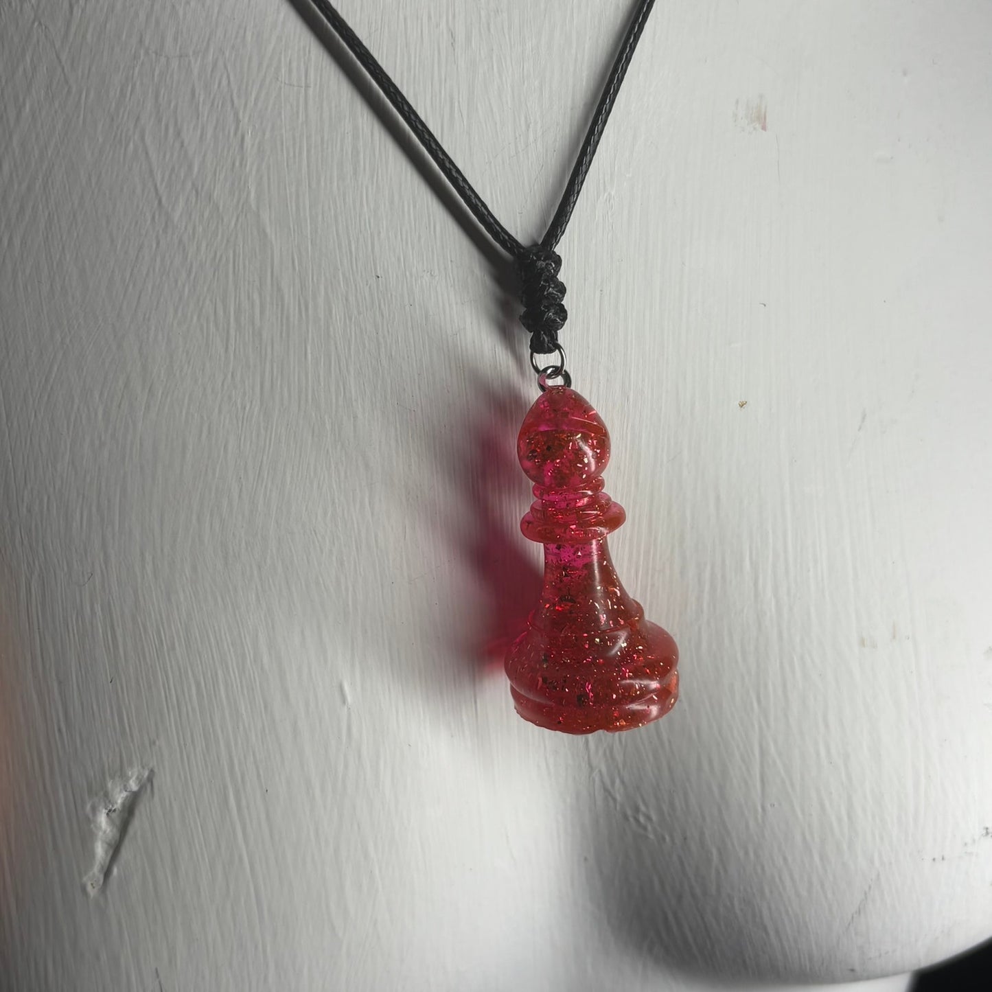 Crystal Red Bishop - Handmade Resin Chess Necklace