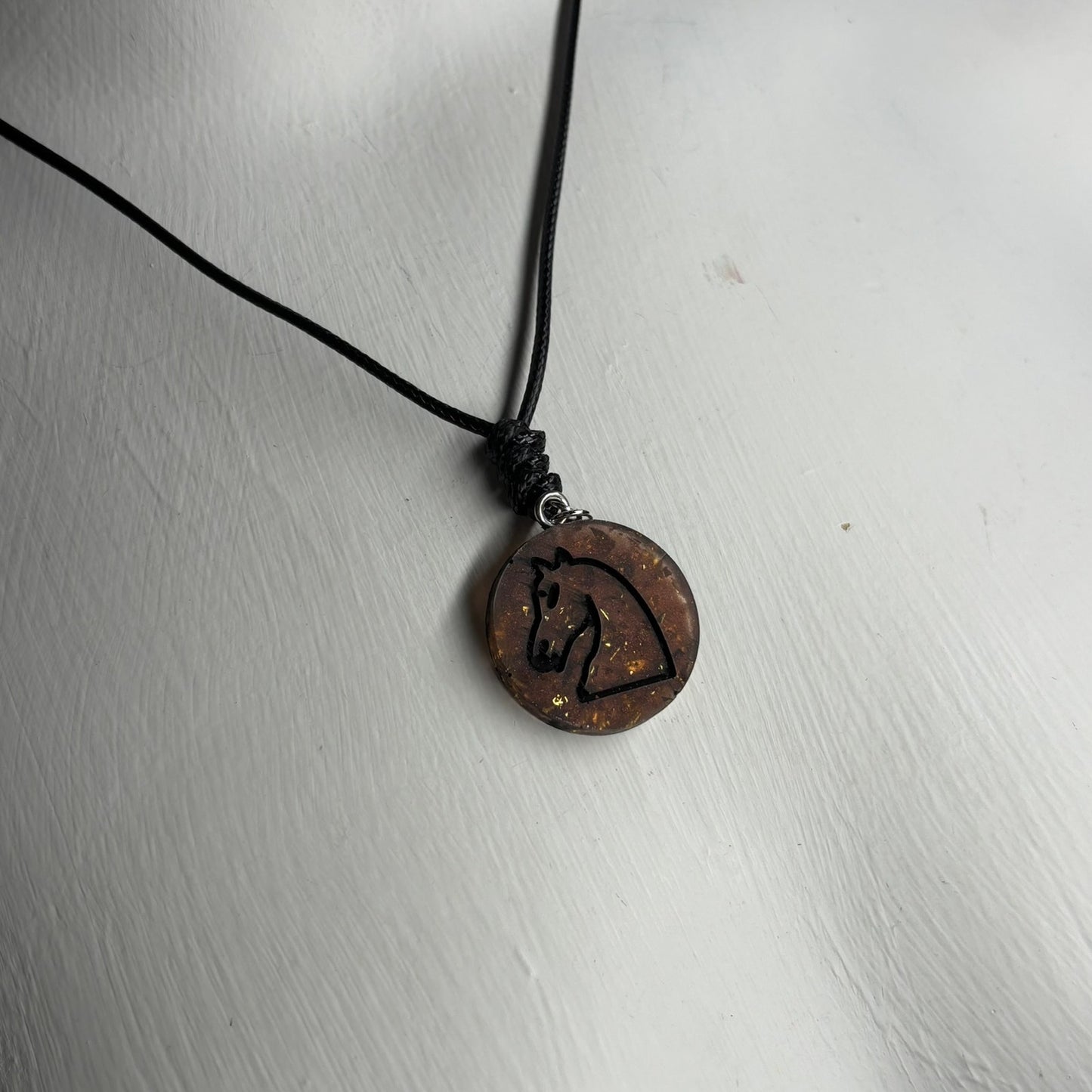 Dark Amber Knight - Handmade Resin Chess Necklace