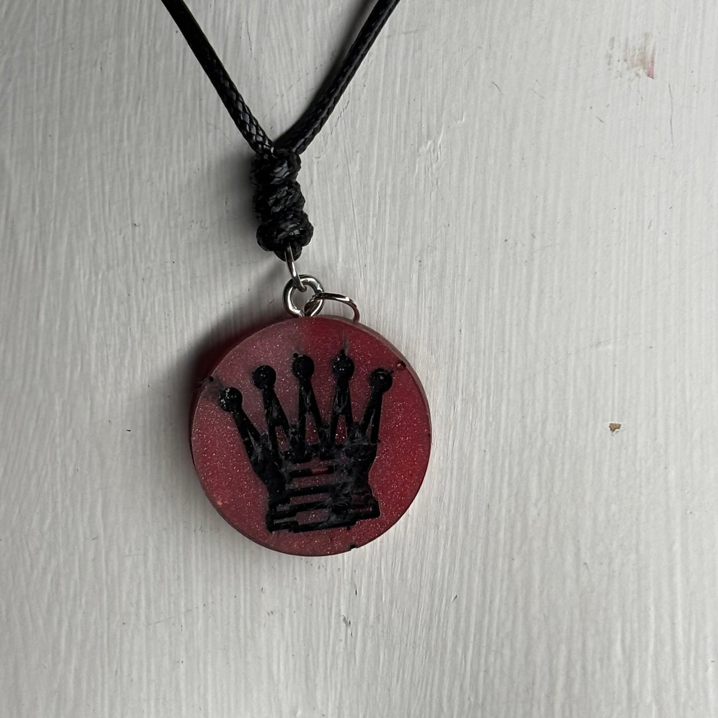 Dark Red Queen - Handmade Resin Chess Necklace