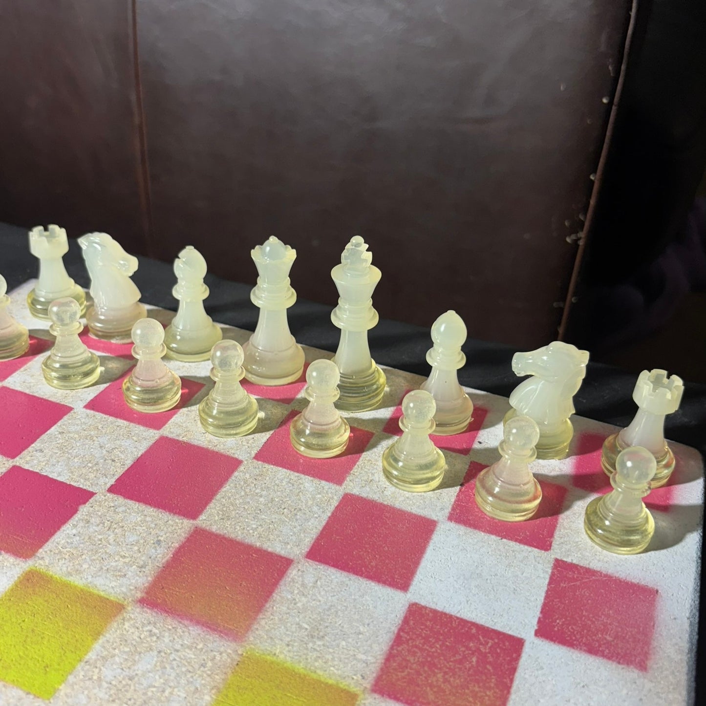 Neon Green Pink - Painted Chess Set