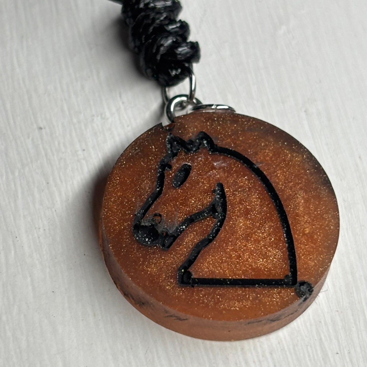 Dark Orange Knight - Handmade Resin Chess Necklace