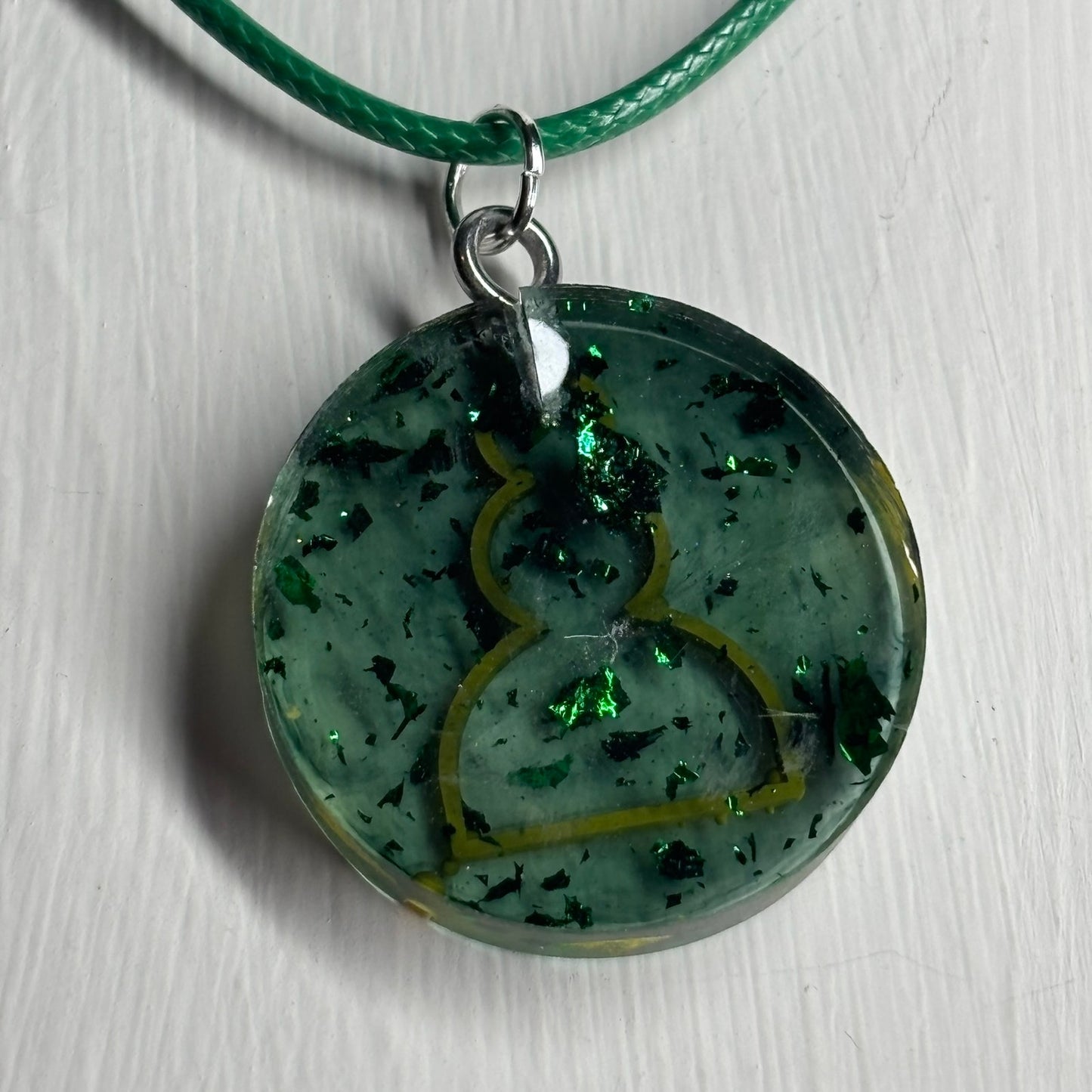 Green Crystal Pawn - Handmade Resin Chess Necklace
