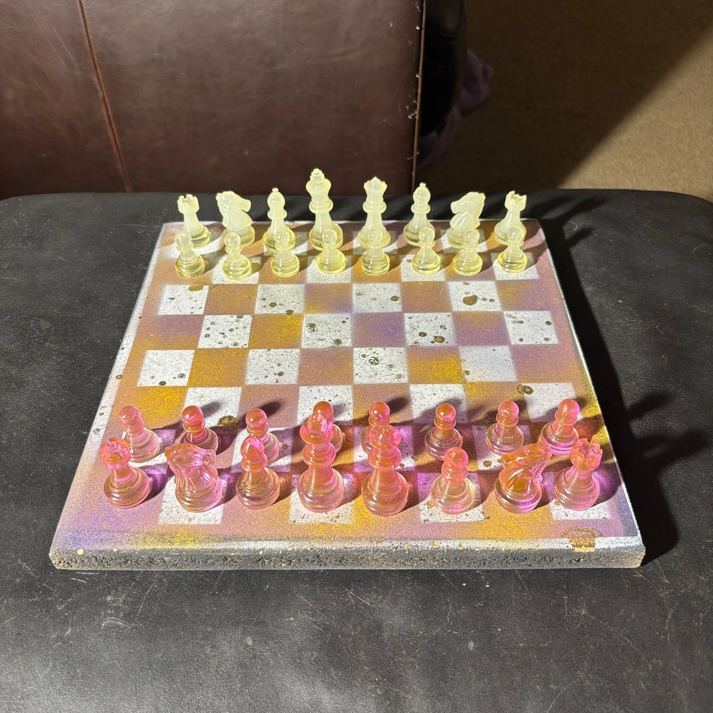Purple & Yellow Mesh - Painted Chess Set